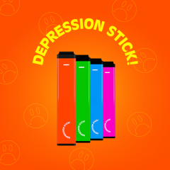 A variety of different-flavored depression stick vape pens shown in an accordion stack - square version