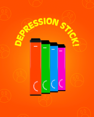 A variety of different-flavored depression stick vape pens shown in an accordion stack - portrait version