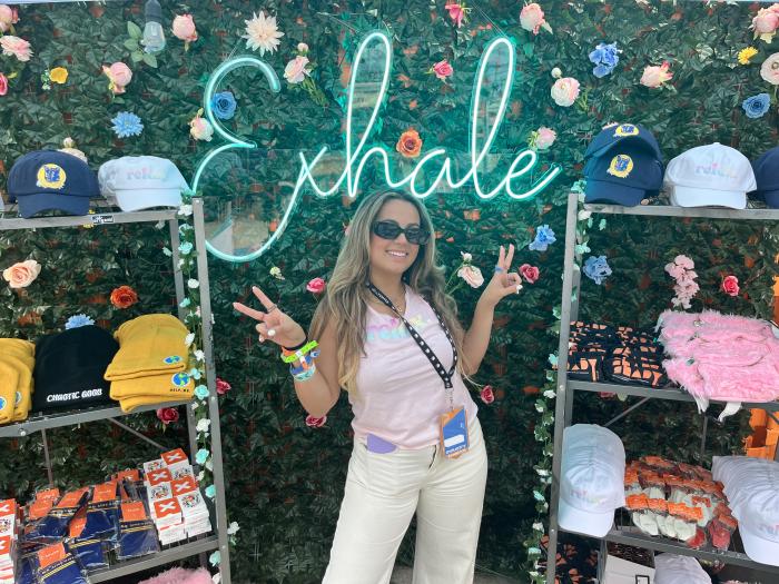 Paola at truth merch tent for VidCon