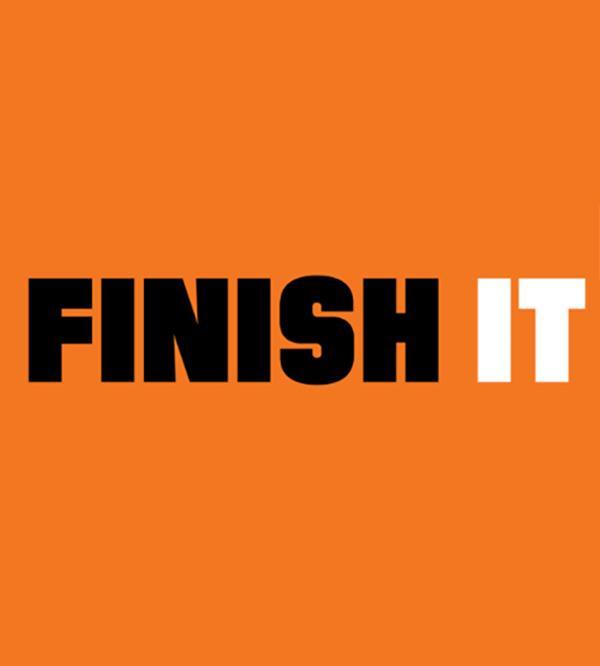 orange background with "finish it" text